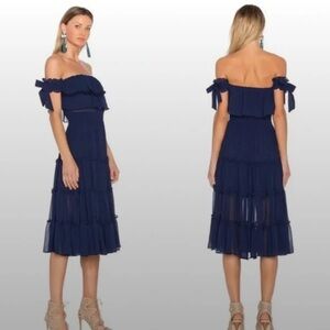 New with tags - MISA Los Angeles -Navy Ruffle Tiered Off The Shoulder Midi Dress